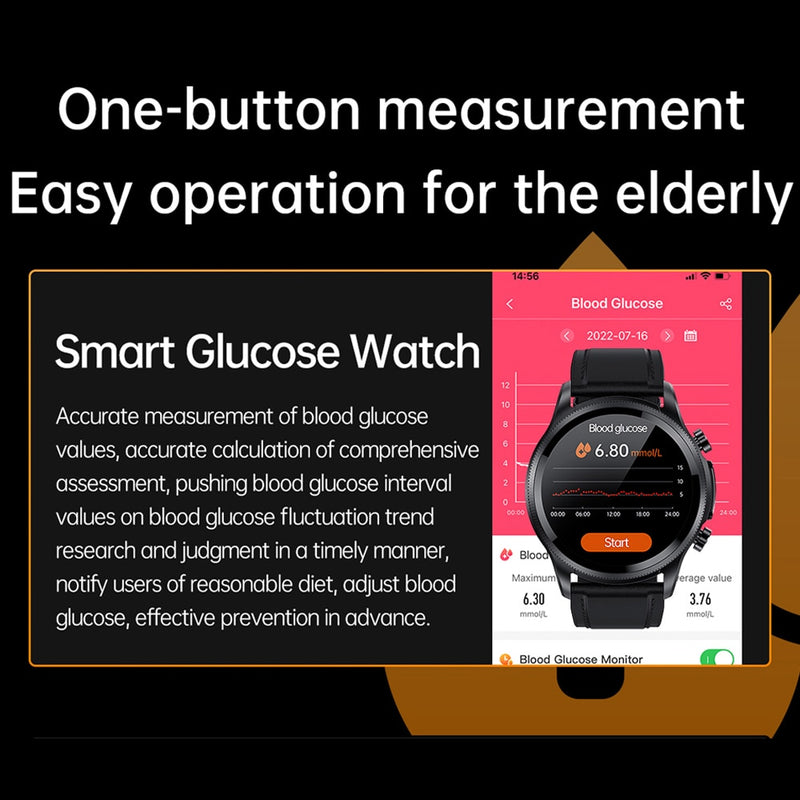 ECG PPG Blood Glucose Smart Watch Men Blood Pressure Heart Rate Body Temperature IP68 Waterproof Fitness Tracker Smartwatch