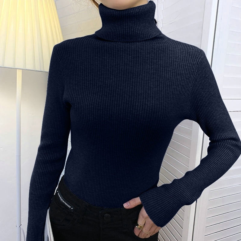 New Turtleneck Jumper Woman Knitted Blouses Fashion Ladies Sweaters Winter 2022 Thermal Striped Long Sleeve Autumn Warm Tops