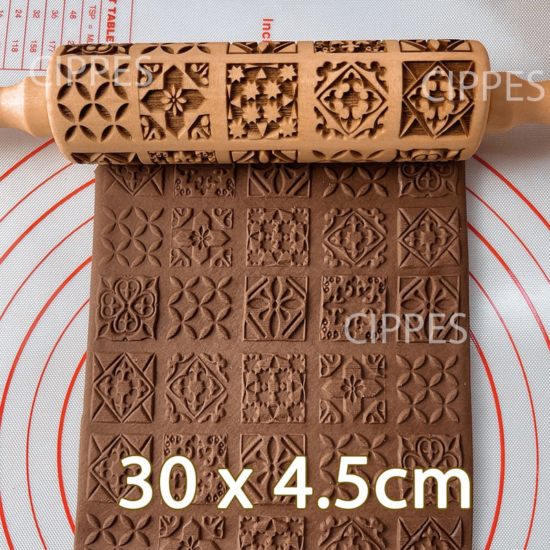 Christmas Embossing Rolling Pins With Patterns Wooden Roller Baking Embossed Cookies kitchen tools elk Snowflak