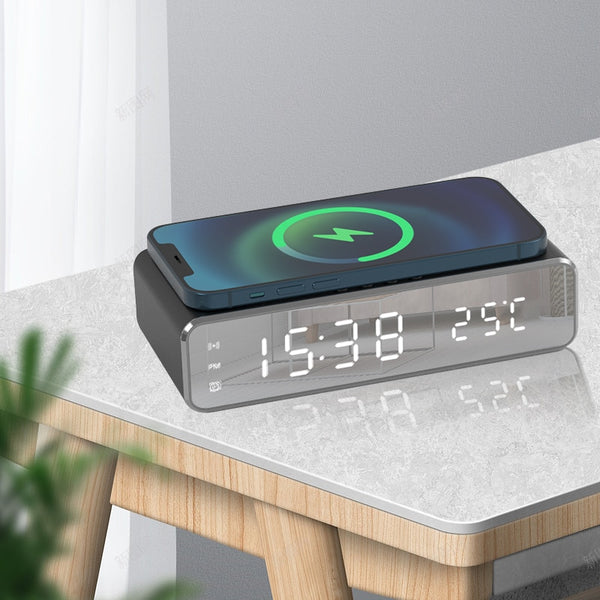 LED Digital Alarm Clock Electric With Wireless Charger Desktop Clock  Thermometer Despertador HD Mirror Clock Watch Table Decor