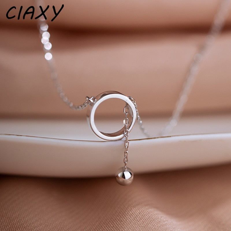 CIAXY Silver Color Geometric Beads Circle Pendants Necklaces for Women Aesthetic Tassel Clavicle Chain Choker Fashion Jewelry