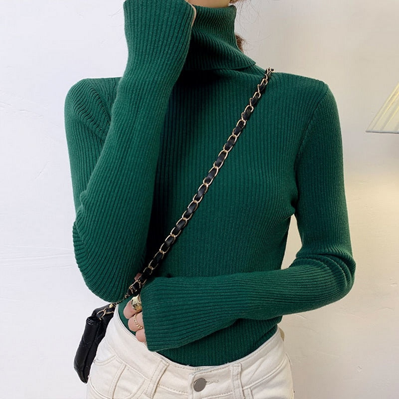 New Turtleneck Jumper Woman Knitted Blouses Fashion Ladies Sweaters Winter 2022 Thermal Striped Long Sleeve Autumn Warm Tops