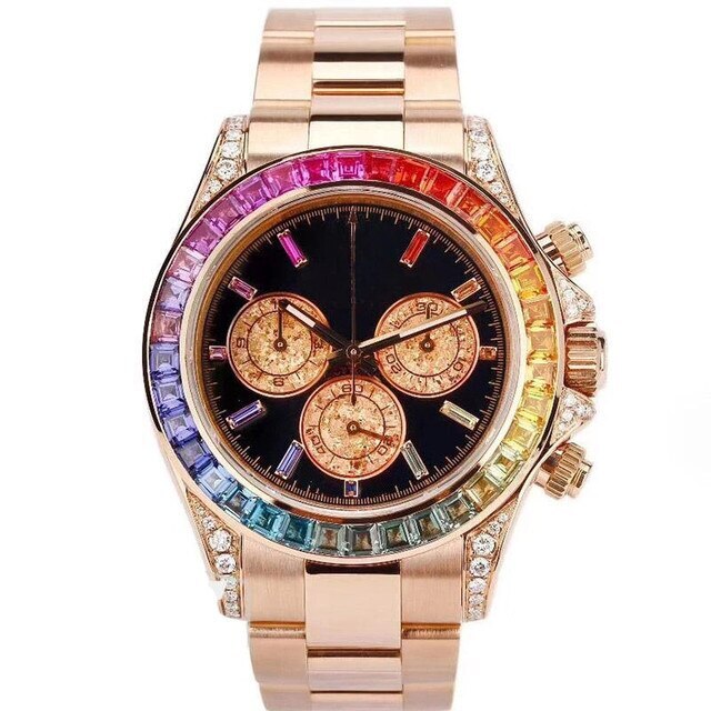 Sapphire Crystal Rose Gold Watch Luxury Automatic Mechanical 116599 RAINBOW Diamond Bezel Men&