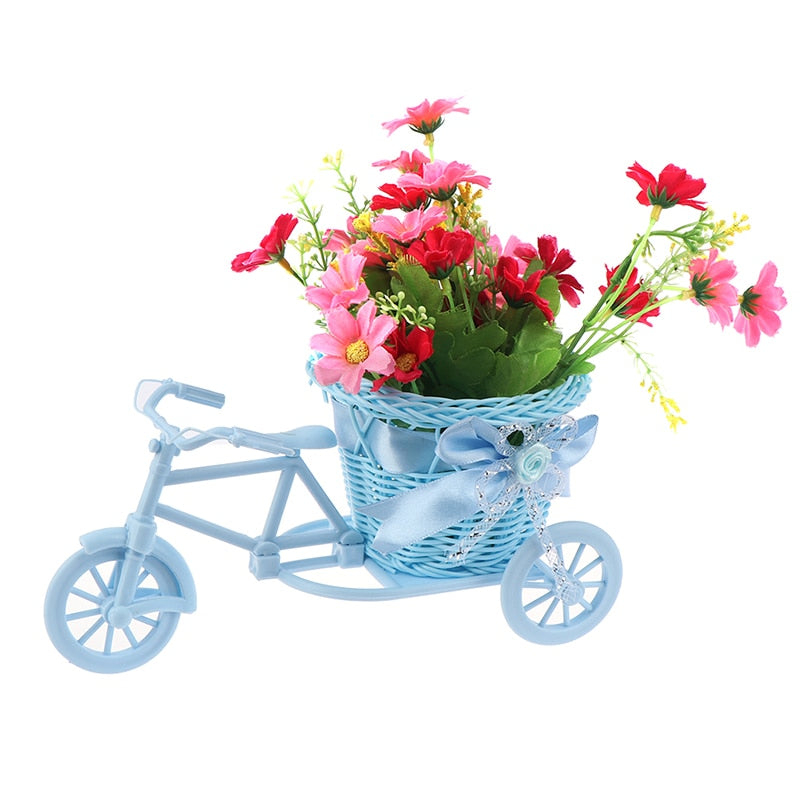 Hot Sale New Plastic White Tricycle Bike Design Flower Basket Container For Flower Plant Home Weddding Decoration