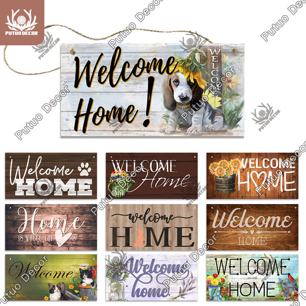 Putuo Decor Welcome Signs Decorative Plaque Wooden Hanging Signs Sweet Home Family Door Sign for Home Garden Doorway Decoration