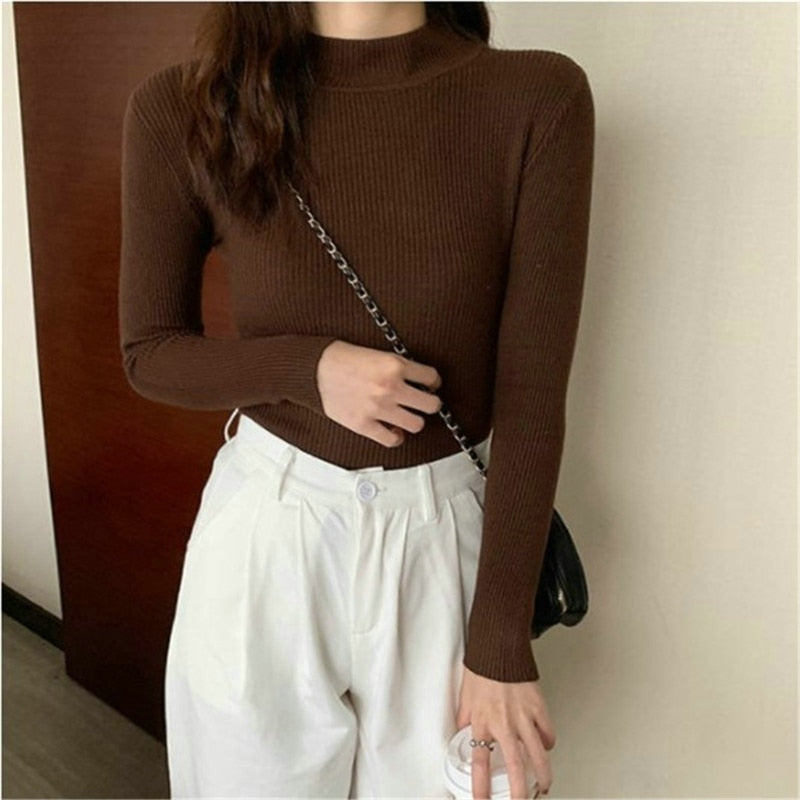 New Turtleneck Jumper Woman Knitted Blouses Fashion Ladies Sweaters Winter 2022 Thermal Striped Long Sleeve Autumn Warm Tops