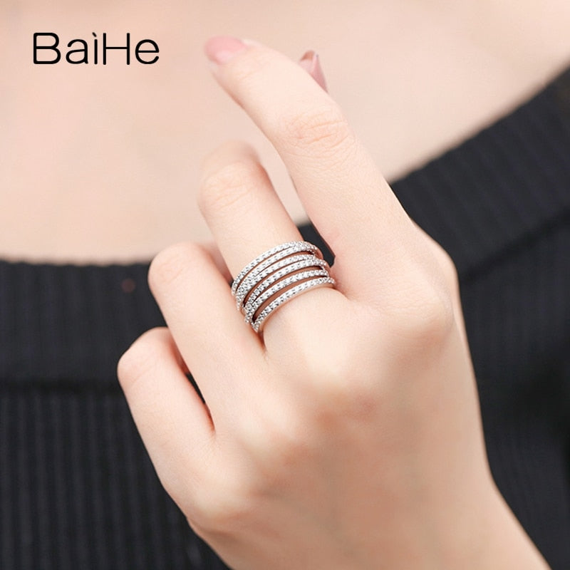 BAIHE Solid 14K White Gold 1ct H/SI Natural Diamond luxury Ring Women Men Trendy Fine Jewelry Making Anillo diamantes lujo