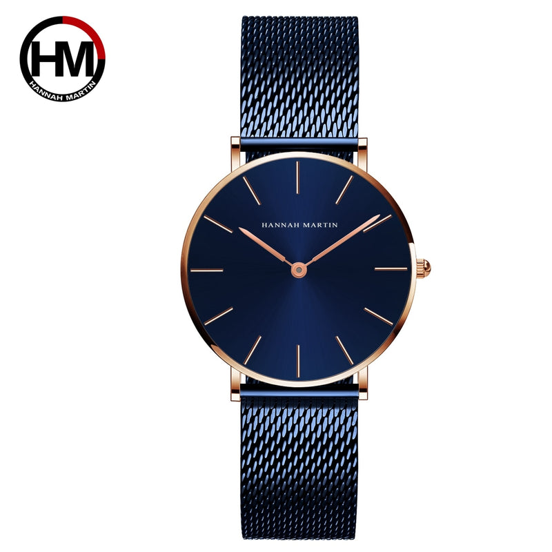 Japan Quartz Movement High Quality 36mm Hannah Martin Women Stainless Steel Mesh Rose Gold Waterproof Ladies Watch Dropshipping