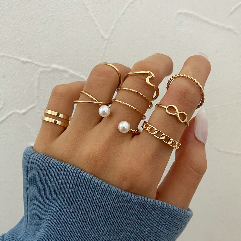 LATS Bohemian Gold Color Chain Rings Set for Women Fashion Boho Coin Snake Moon Star Rings Party 2022 Female Trend Jewelry Gifts