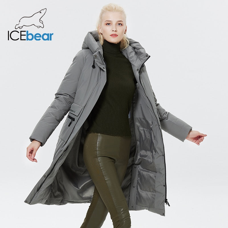 ICEbear 2022 Winter Women Jacket Long Cotton Big Pockets Ladies Coat Women&