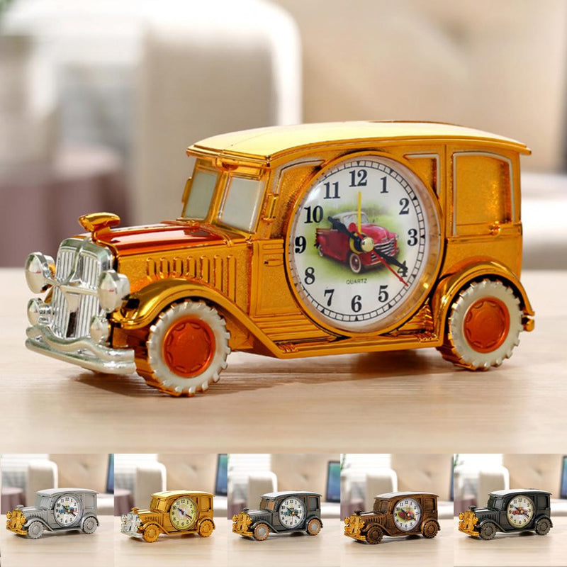 Time Display Simple Operation Classic Car Shape Antique Clock Desktop Ornament for Bedroom