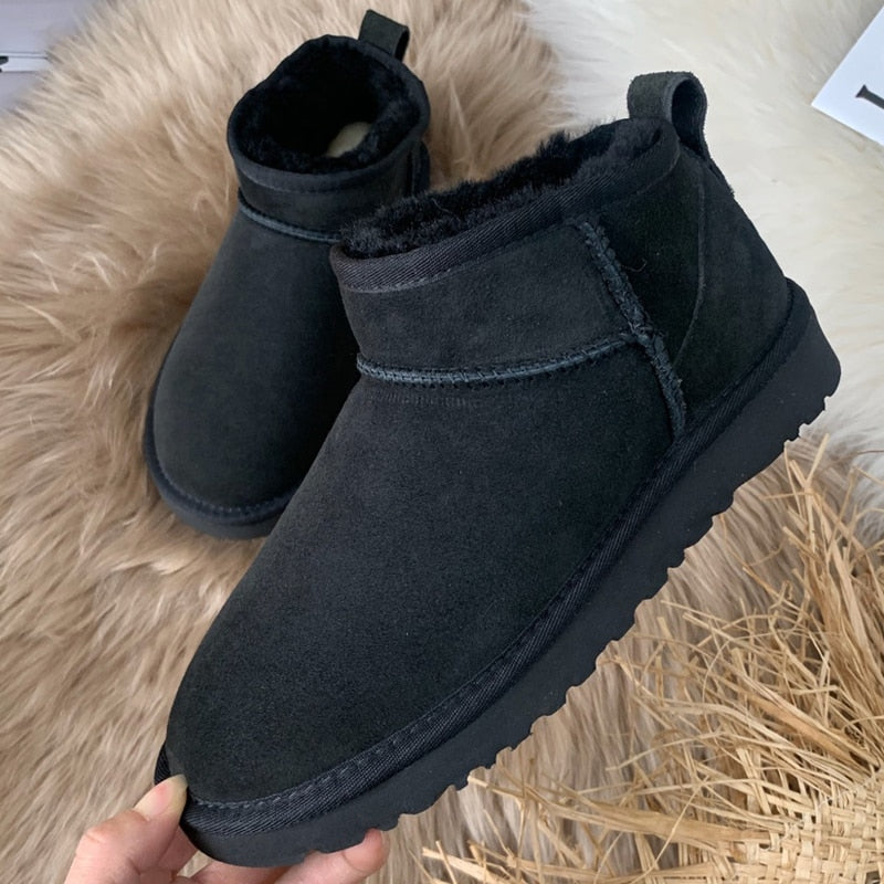 NEW 2023 Style Basic Short Mini Winter Sheepskin Snow Boots Women Waterproof Natural Wool Fur Lined Ankle Warm Flat Shoes 35-44