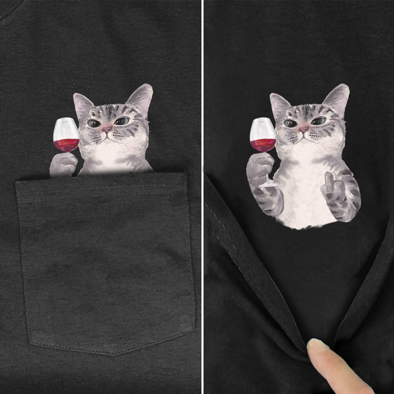 CLOOCL Animal T-Shirt Fashion Brand Summer Pocket Cat Stickers Printed T-shirt Men&