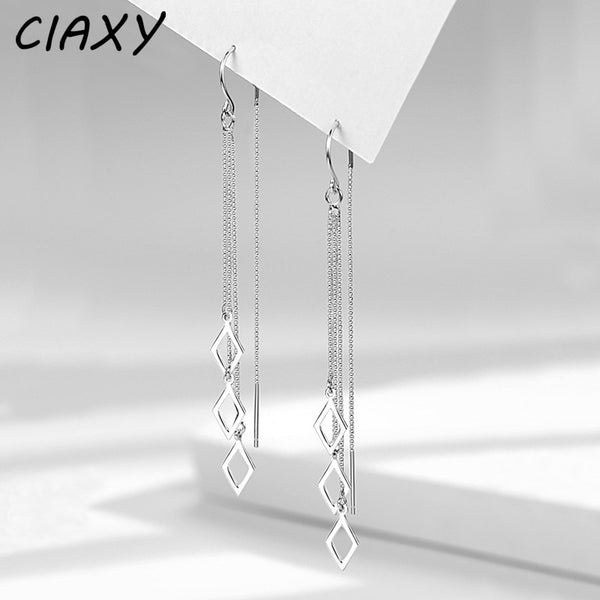 CIAXY Silver Color Geometric Rhombus Earrings for Women Temperament Tassel Long Ear Line Earring 2021 Fashion Jewelry Gift
