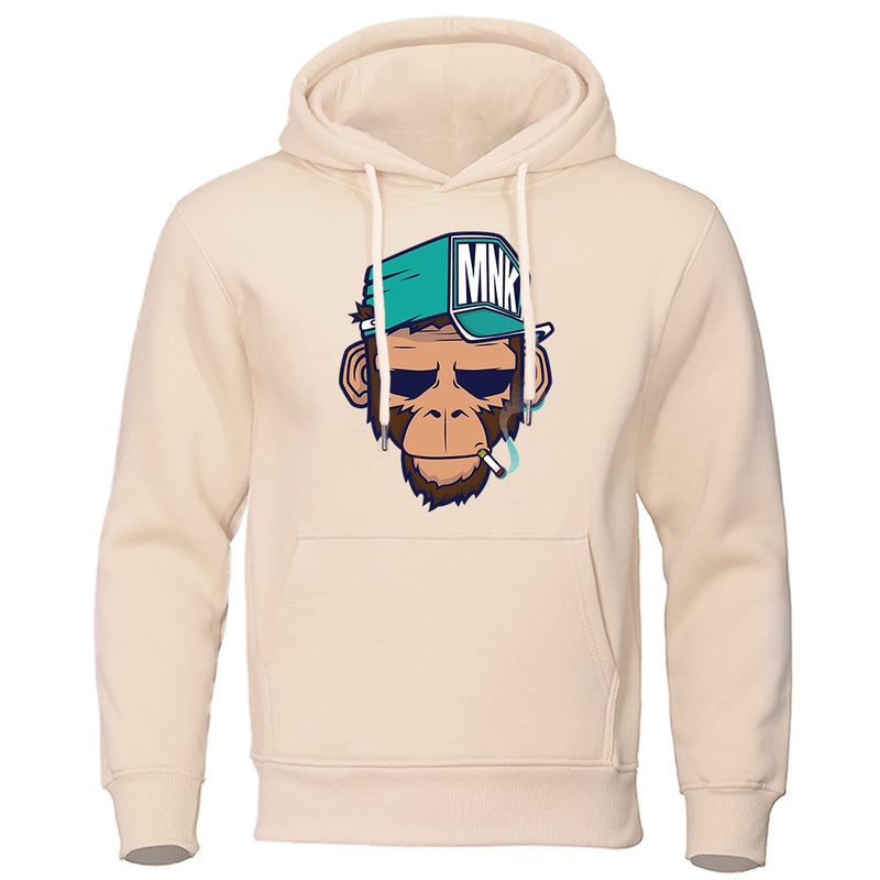 European American Style Personality Smoking Monkey Hoodie Mens Fashion Loose Sweatshirt Fashion Hoodies Casual Fleece Streetwear