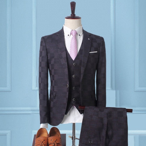 Plaid Suit Men Blazer Vest Pants Business British Style Wedding Dress Banquet High End Slim Fit Jacket Trousers 3 Piece Set