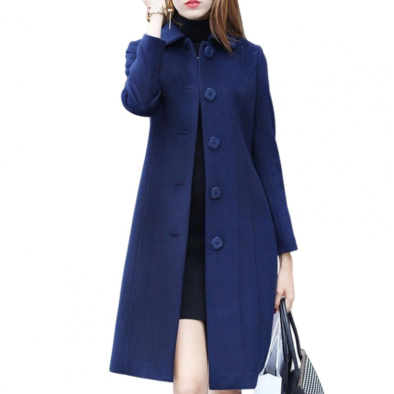 S-4XL Autumn Women Coat Mid-Length Single-Breasted Solid Color Turn-down Collar Elegant Soft Plus Size Warm Winter Jacket