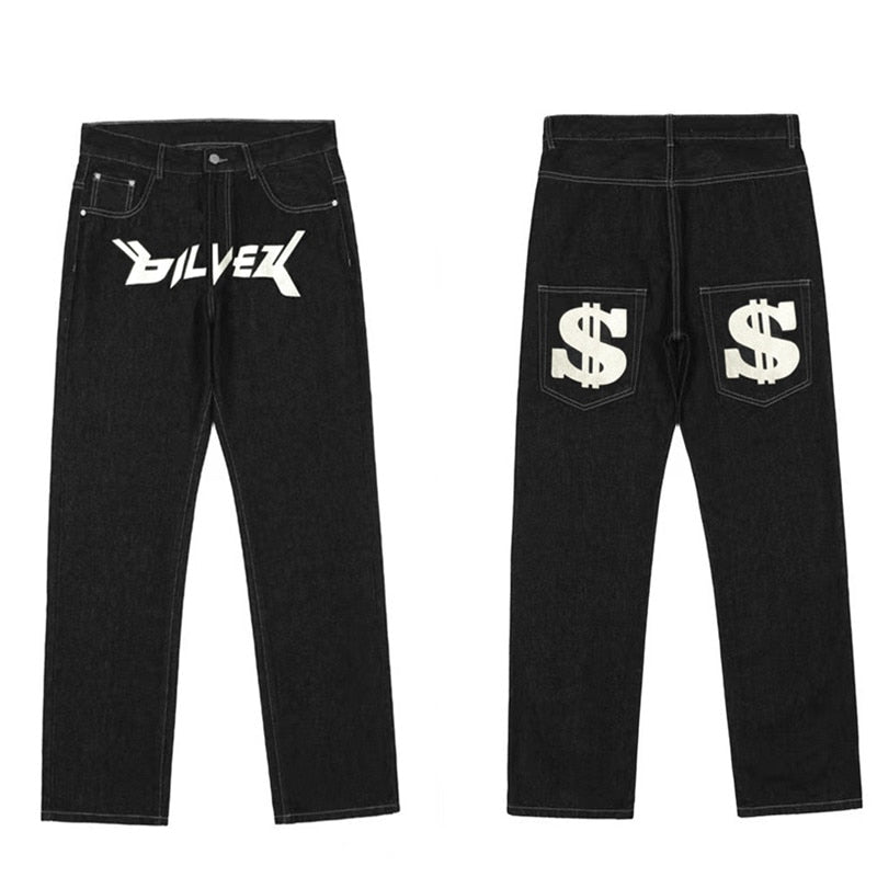 Jeans With Print Straight Baggy Punk Men&