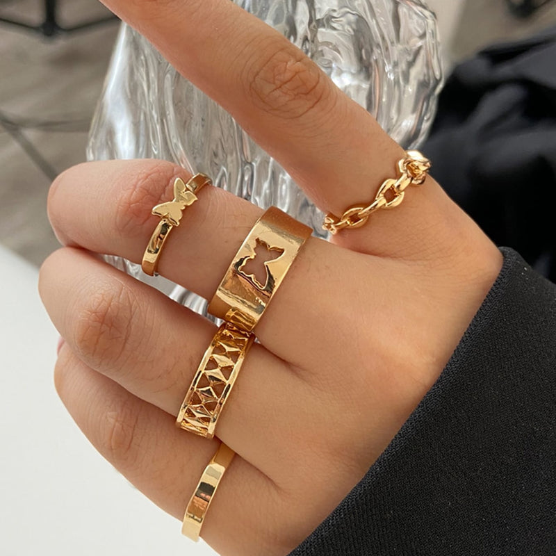 LATS Bohemian Gold Color Chain Rings Set for Women Fashion Boho Coin Snake Moon Star Rings Party 2022 Female Trend Jewelry Gifts