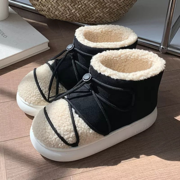 New Winter Warm Snow Boots 2022 Fur Design Women Short Boots Non-slip Light Comfortable Men Home Slippers High Top Bread Shoes