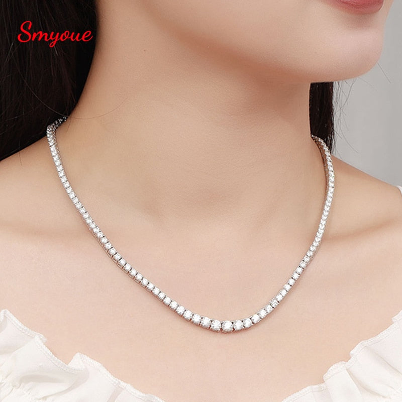 Smyoue 14-24inch All Moissanite Tennis Necklace for Men Women 100% Solid Silver Plated 18k Gold Praty Luxury Quality Jewelry GRA