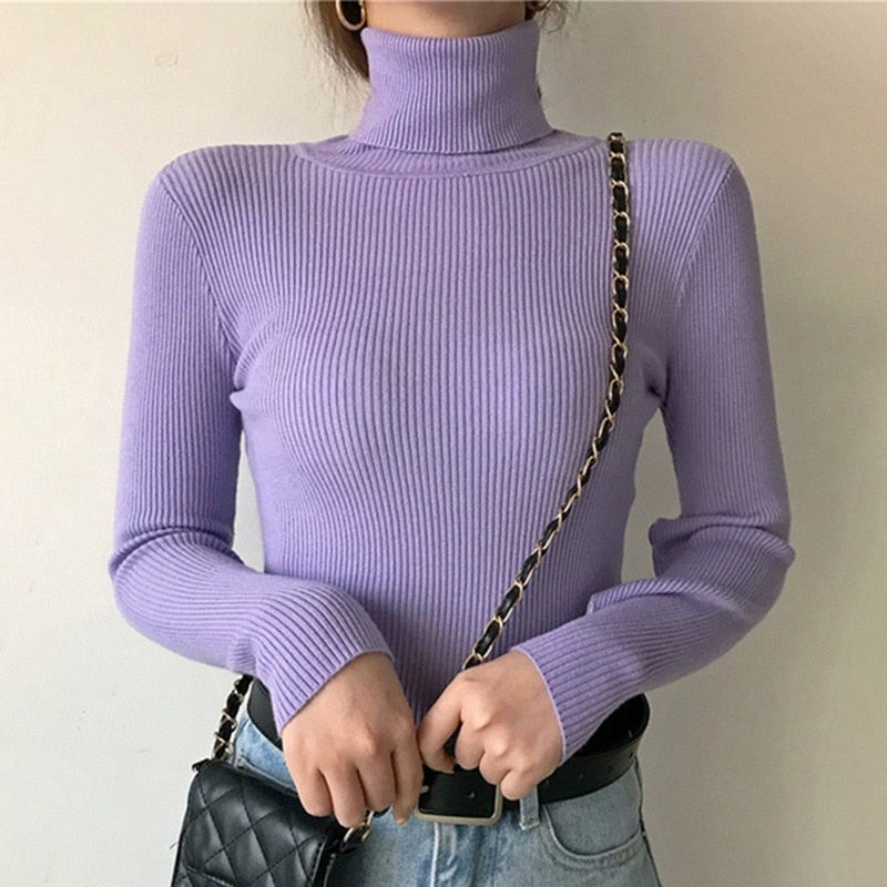 New Turtleneck Jumper Woman Knitted Blouses Fashion Ladies Sweaters Winter 2022 Thermal Striped Long Sleeve Autumn Warm Tops