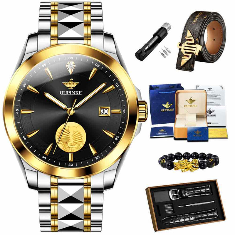 OUPINKE Original Luxury Automatic Watch for Men Luminous Waterproof Sapphire Gold Wristwatches Diving Watch Mechanical Watch