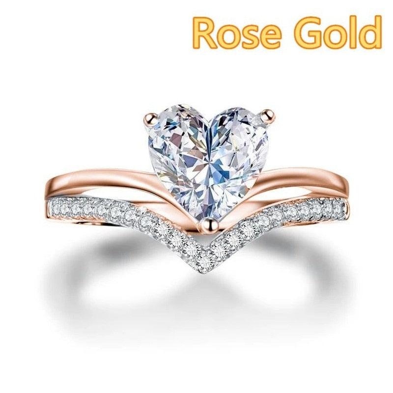 Delicate Silver Color White Zircon Stones Heart Rings for Women Fashion Bridal Engagement Wedding Ring Set Jewelry Gift