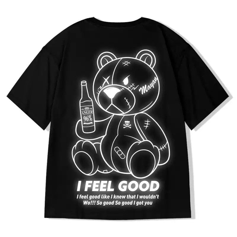 Men Harajuku Fashion T Shirt Bear beer print Kawaii Tshirt Hip Hop Streetwear T-Shirts 2022 Summer Casual Oversized Tees Tops