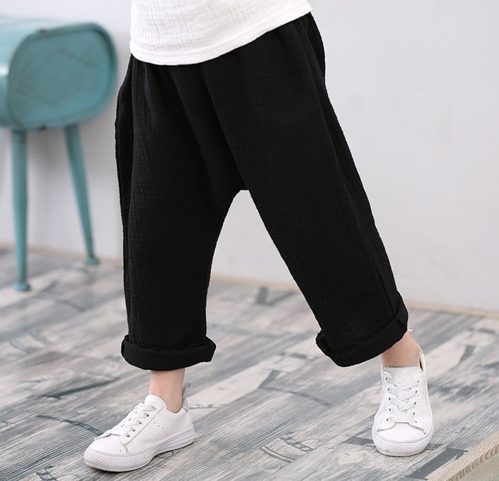 New 2-7y 2022 Summer Solid Color Linen Pleated Children Ankle-length Pants for Baby Boys Pants Harem Pants for Kids Child