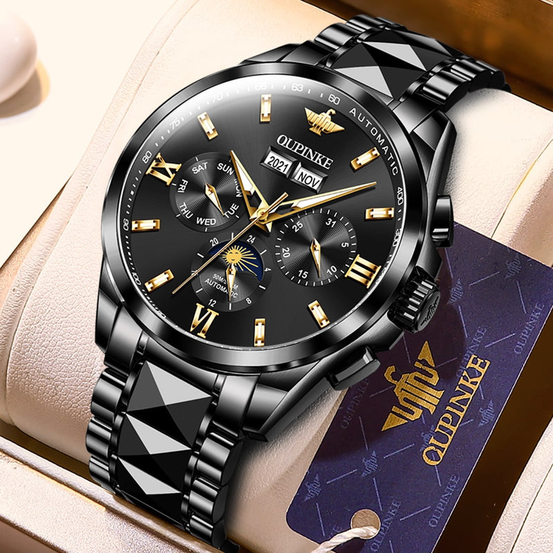 OUPINKE Top Luxury Male Watch Automatic Mechanical Men Watch 50M Waterproof Sapphire Mirror Original Wristwatch