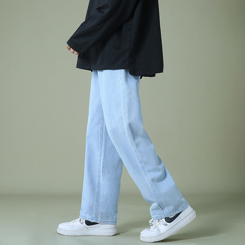 2022 New Brand Spring Men Korean Fashion Blue Pink White Jeans Streetwear Hip Hop Baggy Denim Trousers Straight Wide Leg Pants