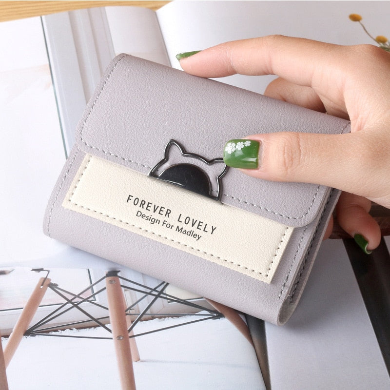 Women Wallet Small Cat Ear Cute Mini Wallet Unique Design Ladies Contrasting Metal Buckle Small Coin Purse Portable Purse New In