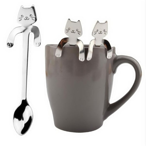 Stainless Steel Coffee Spoon Lovely Cute Cat Shape Teaspoon Dessert Snack Scoop Ice Cream Mini Spoons Tableware Kitchen Tools