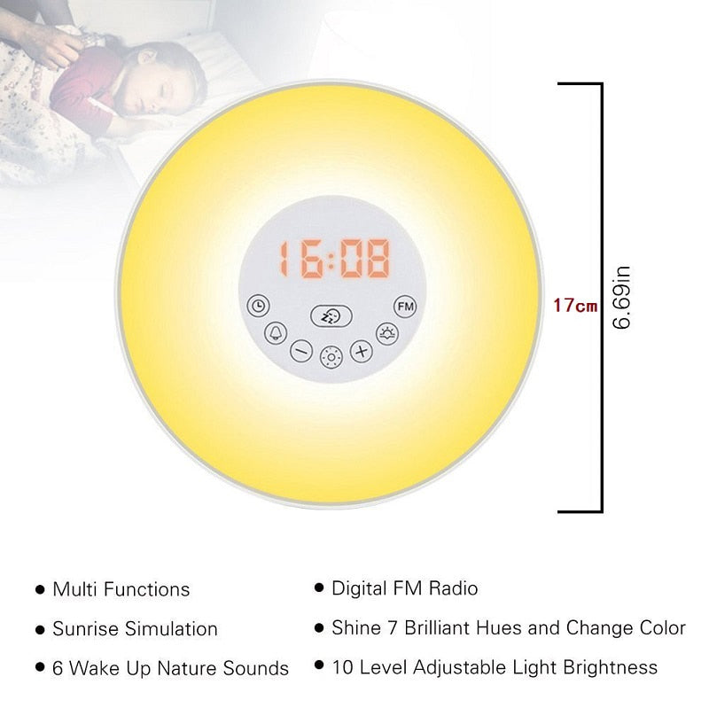 Wake Up Light Alarm Clock Sunrise/Sunset Simulation Luminous Digital Clock with FM Radio Night Light Touch Control Table Clocks