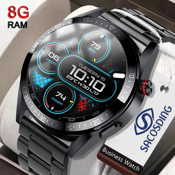 SACOSDING New Smart Watch Mens 8G Memory Local Music Player 454*454 AMOLED Screen Bluetooth Call Sport Man Smartwatch For Huawei