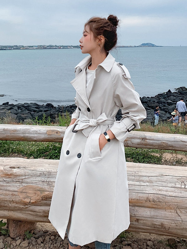 Fashion New Double-Breasted Women Trench Coat Long Belted Slim Lady Duster Coat Cloak Female Outerwear Spring Autumn Clothes