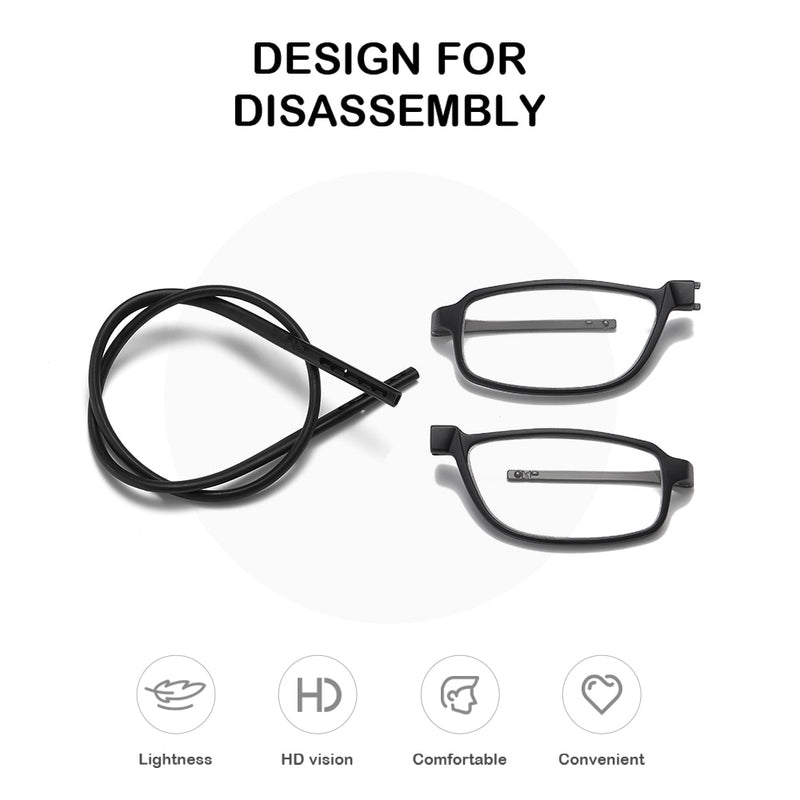 DML Brand Adjustable Elastic Hanging Neck Reading Glasses Portable Not Easy To Lose High-Grade TR Material Square Frame Unisex