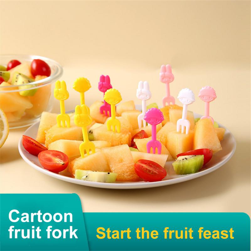 Cartoon Fruit Fork Mini Children Snack Cake Dessert Food Fruit Pick Toothpick Bento Lunches Party Decor Random Color