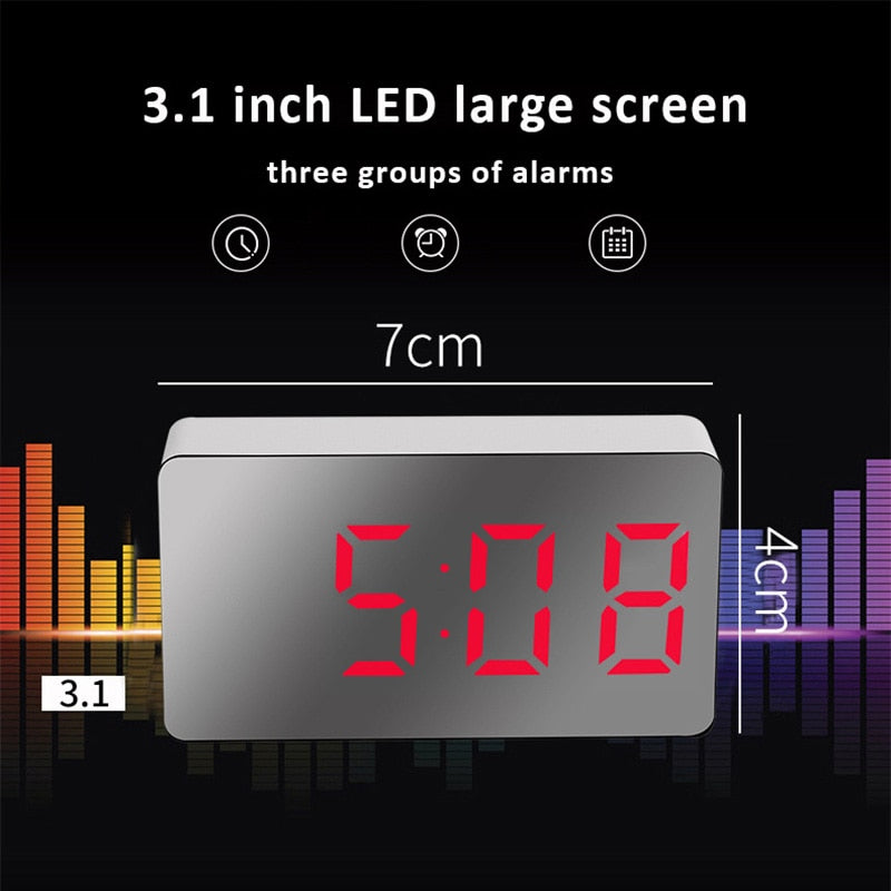 LED Alarm Clock with Mirror Table Clock Temperature Digital Display Clock USB Electronic Snooze Alarm Time Night Light for Child