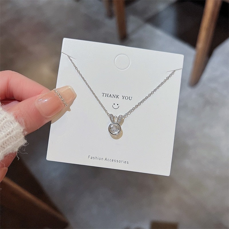 Stainless Steel Cute Bunny Pendant Necklace for Women Fashion Luxury Rabbit Zirconia Choker Necklaces Female Jewelry Gifts