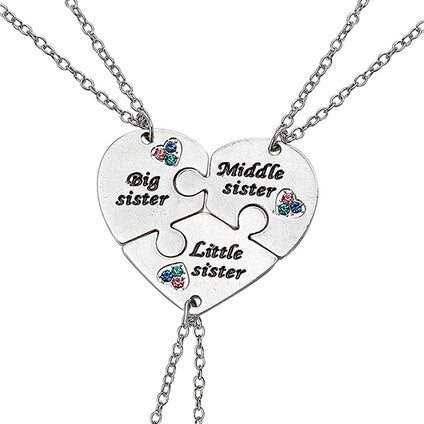 3 Pieces / Set Sister Necklace Stitching Heart-Shaped Pendant Alloy Material Creative Female Fashion Jewelry Direct Sales 2021