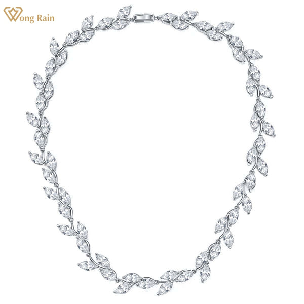 Wong Rain Luxury 925 Sterling Silver Marquise Cut Real Moissanite D Color Diamonds Zircon Gemstone Chain Necklace Fine Jewelry