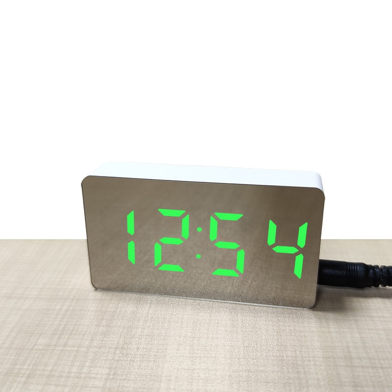 LED Alarm Clock with Mirror Table Clock Temperature Digital Display Clock USB Electronic Snooze Alarm Time Night Light for Child