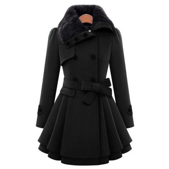 2022 Autumn And Winter Jackets For Women Casual Solid Slim Thick Double Breasted College Wind Female Cotton Coats  (S-2XL)