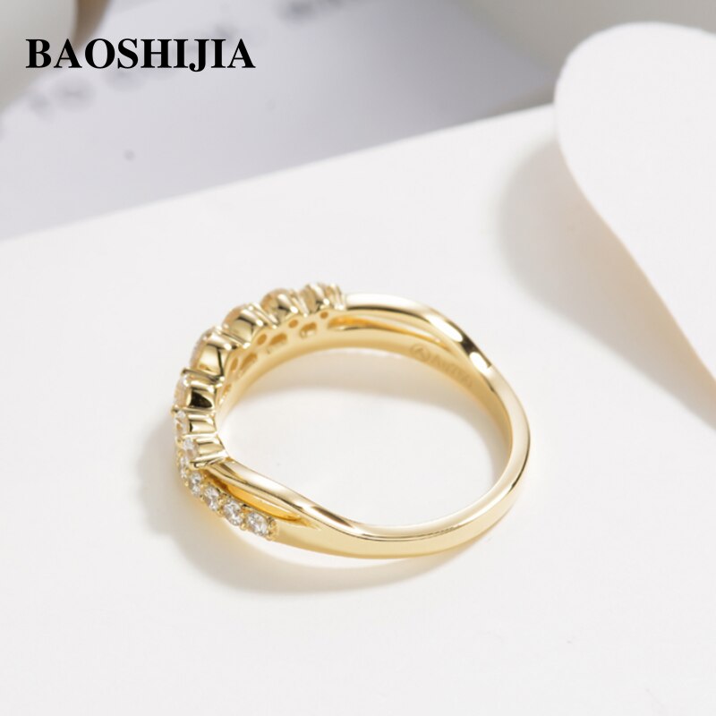 BAOSHIJIA Solid 18k Yellow Gold 0.7 Carat Natural Diamond Ring Luxury Women&