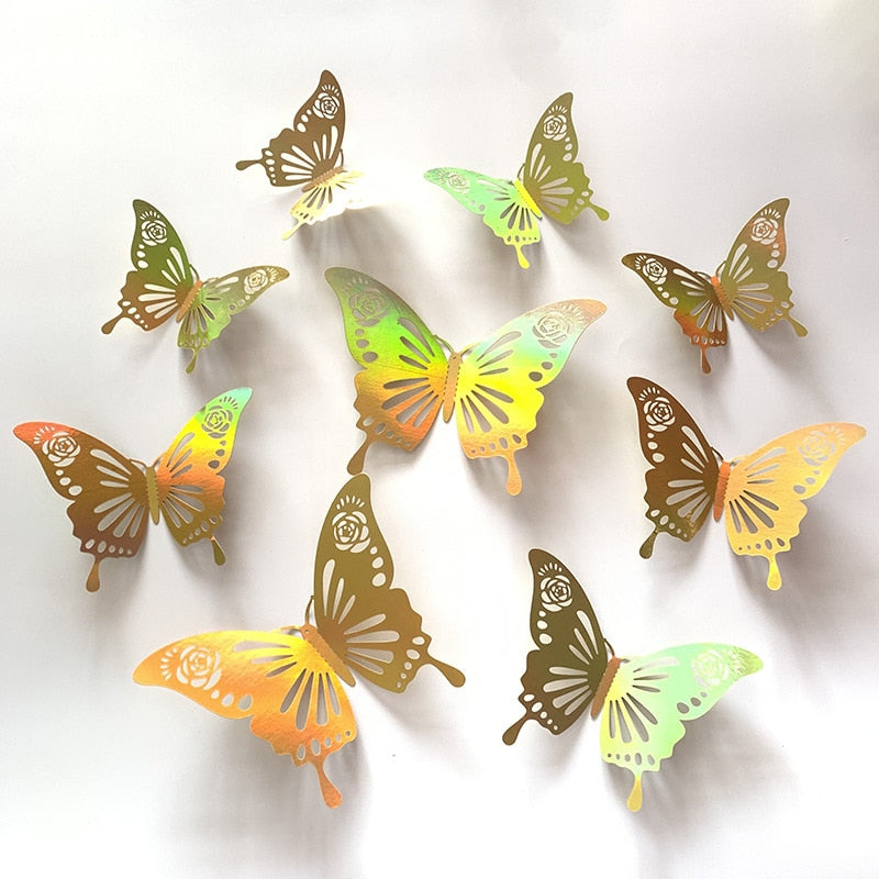 12pcs/lot Colorful Butterfly Wall Stickers 3D Gradient Butterfly  Design Art Stickers Room Magnetic Home Decor DIY Wall Decor