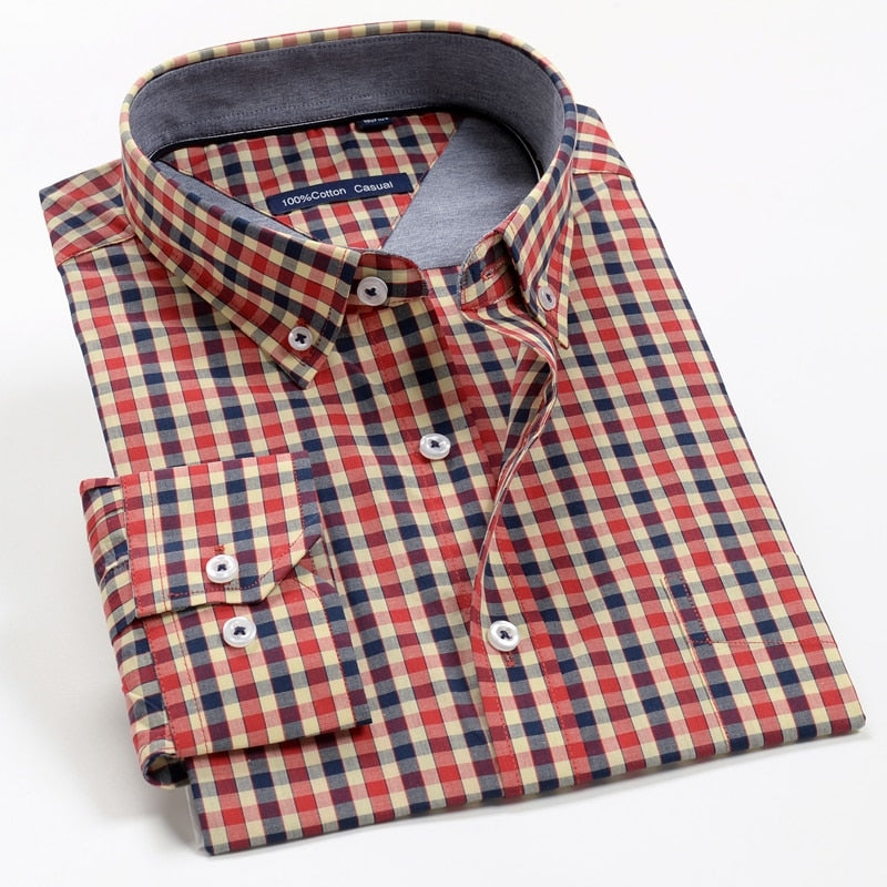 6XL 7XL 8XL 9XL 10XL 12XL Men's Business Casual Classic Plaid Long Sleeve Shirt Spring Brand Clothing 100% Cotton Loose Shirt