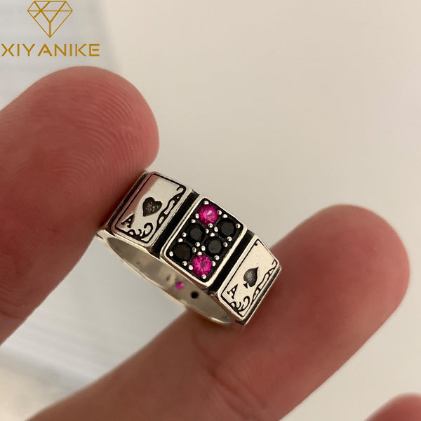 XIYANIKE 2022 New Design Playing Cards Open Cuff Finger Rings for Women Girl Fashion Vintage Jewelry Gift Party кольцо женское