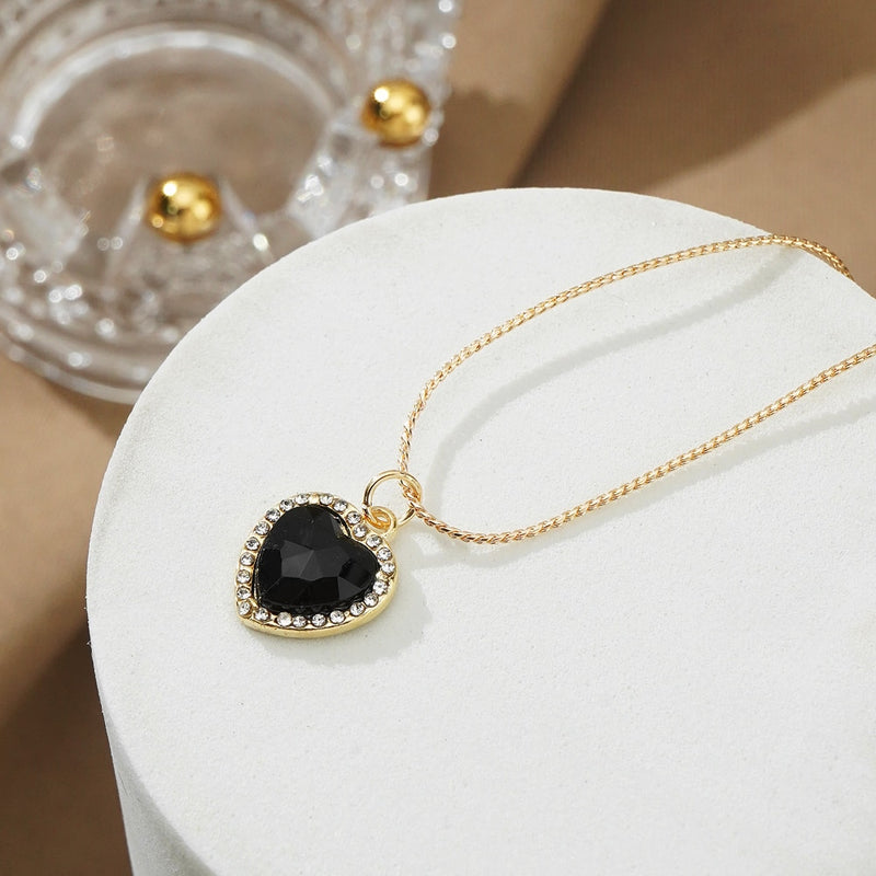 Charm Gold Color Snake Chain Heart Pendant Necklace for Women Girls 2022 Trendy Crystal Black Heart Necklace Fashion Jewelry